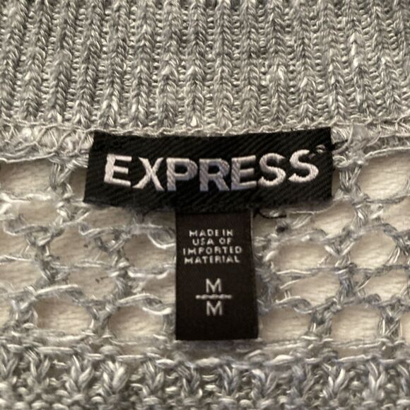 Vintage Y2K Express Crochet Sweater Vest Womens MEDIUM Gray Preppy Academia - Picture 4 of 10